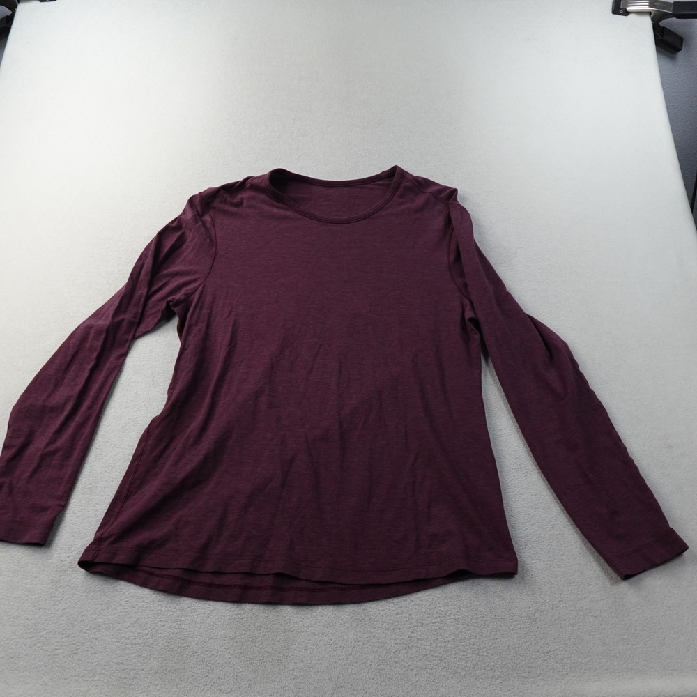 Lululemon Love Long Sleeve Shirt Womens 10 Burgundy Heathered Crew Neck Casual